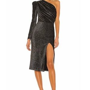 Bronx and Banco One shoulder velvet shimmer dress